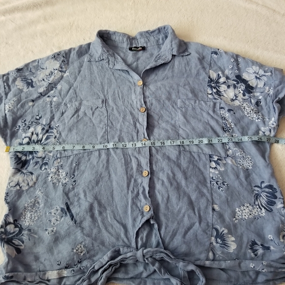 🇮🇹 FROCCELLA 100% Linen Floral Tie-Front Top One Size - Picture 9 of 11